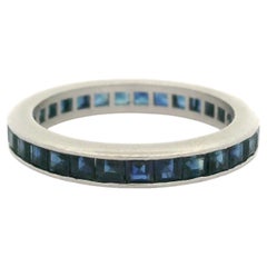 Vintage Platinum Blue Sapphire 3.1mm Wide Stackable Infinity Eternity Band Ring