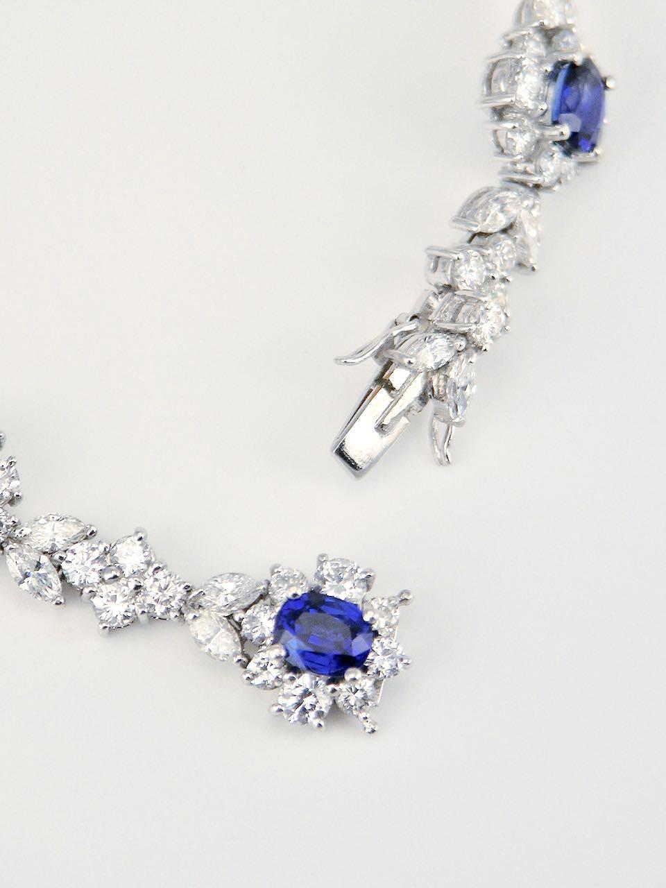 Romantic Vintage Platinum Blue Sapphire and Diamond Bracelet Larry Jewelry, 1970s For Sale