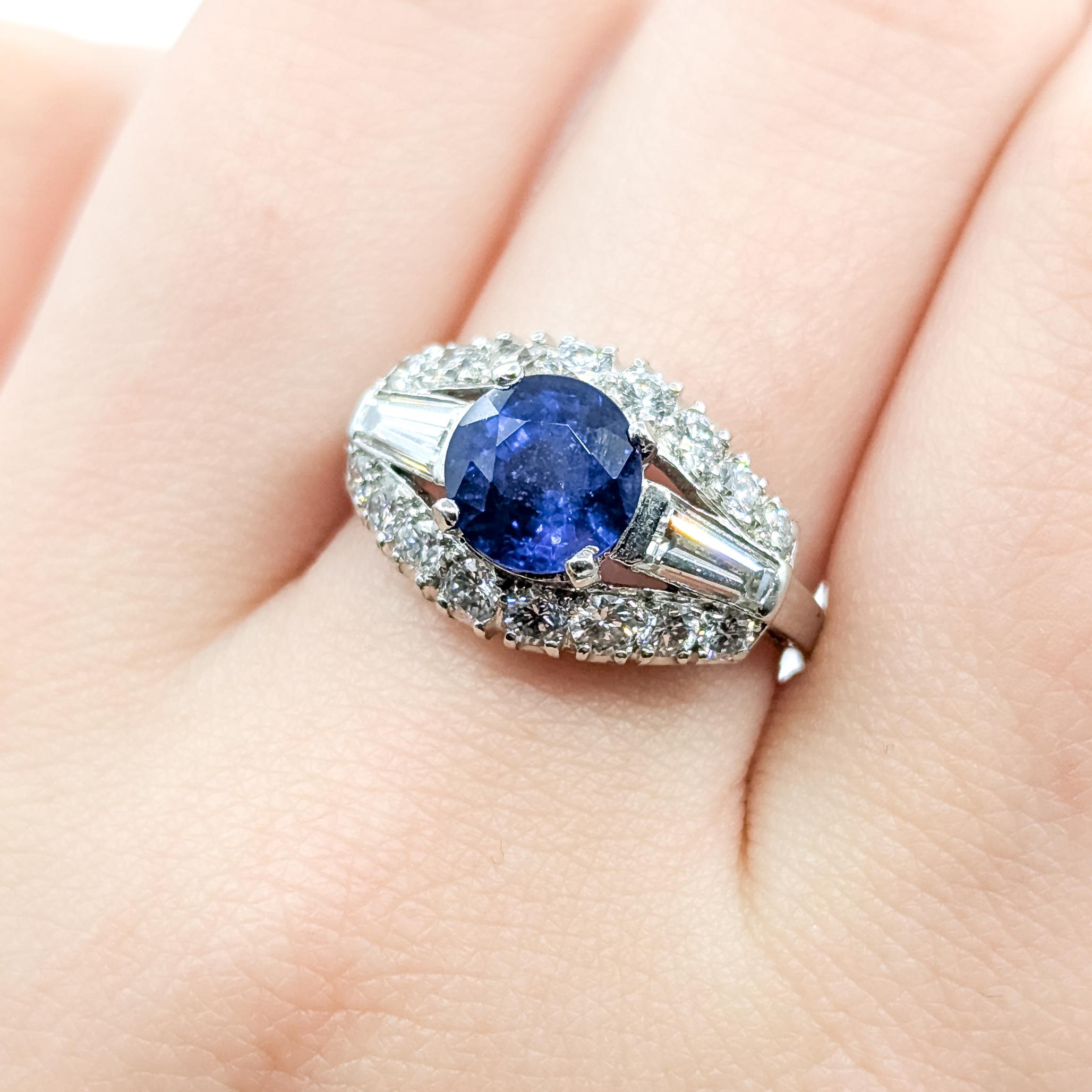 Anello da cocktail in platino vintage con zaffiro blu e diamante In condizioni ottime in vendita a Bloomington, MN
