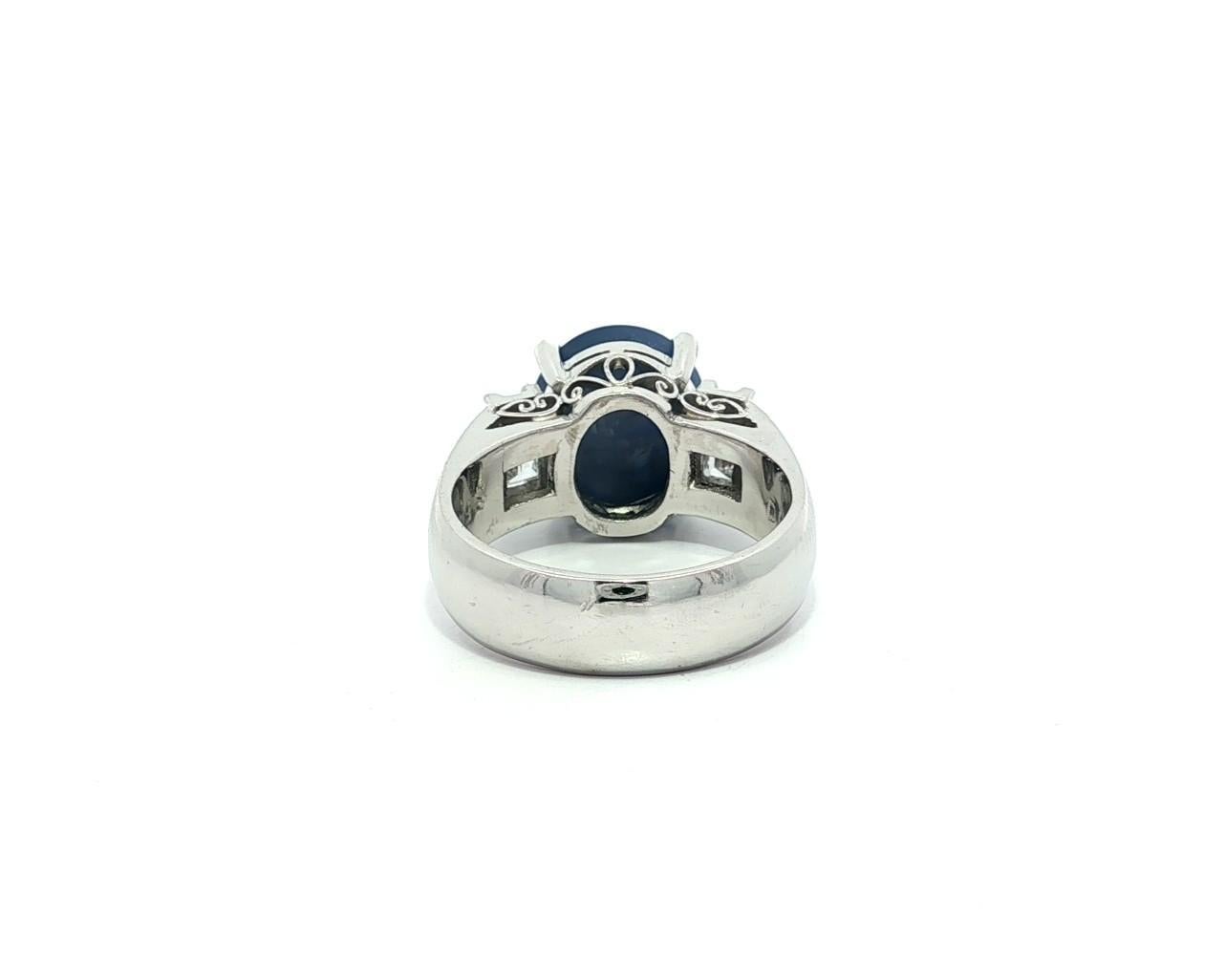 Vintage Platin Blauer Stern Saphir mit Baguette Diamant Akzente Eleganter Ring im Angebot 7