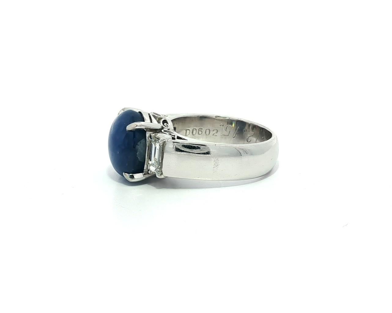 Vintage Platin Blauer Stern Saphir mit Baguette Diamant Akzente Eleganter Ring im Angebot 11