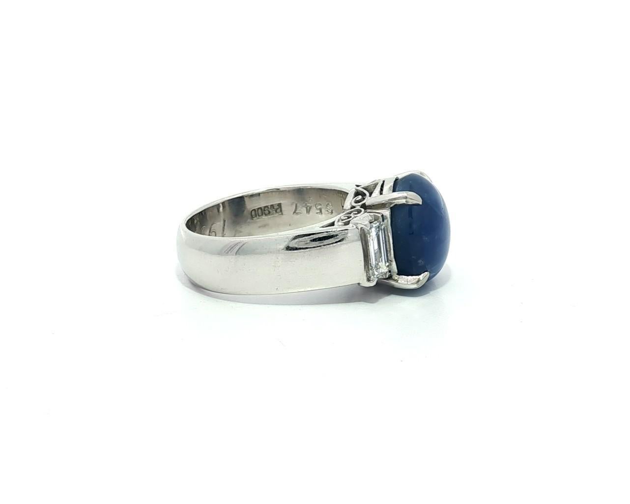 Vintage Platin Blauer Stern Saphir mit Baguette Diamant Akzente Eleganter Ring im Angebot 12