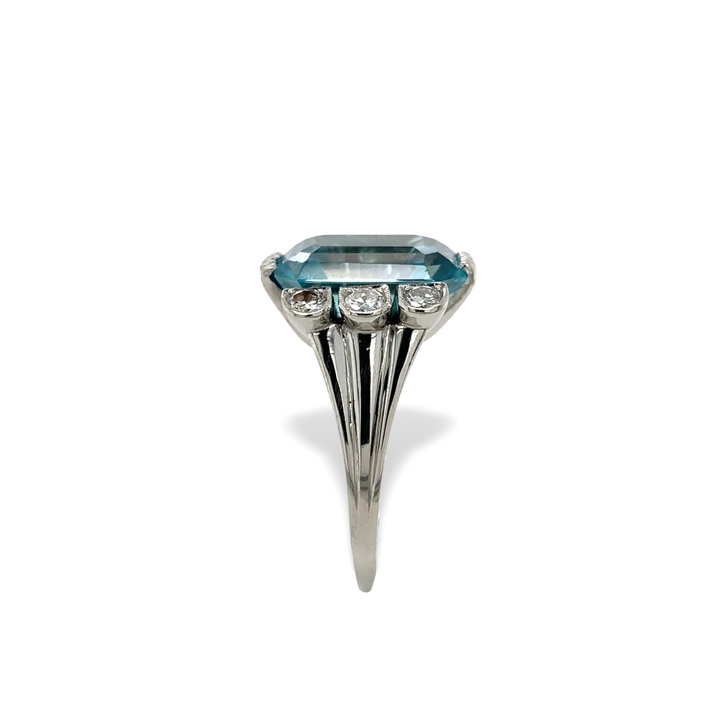 Vintage Platinum Blue Zircon and Diamond Ring size 6.5 In Good Condition In Big Bend, WI
