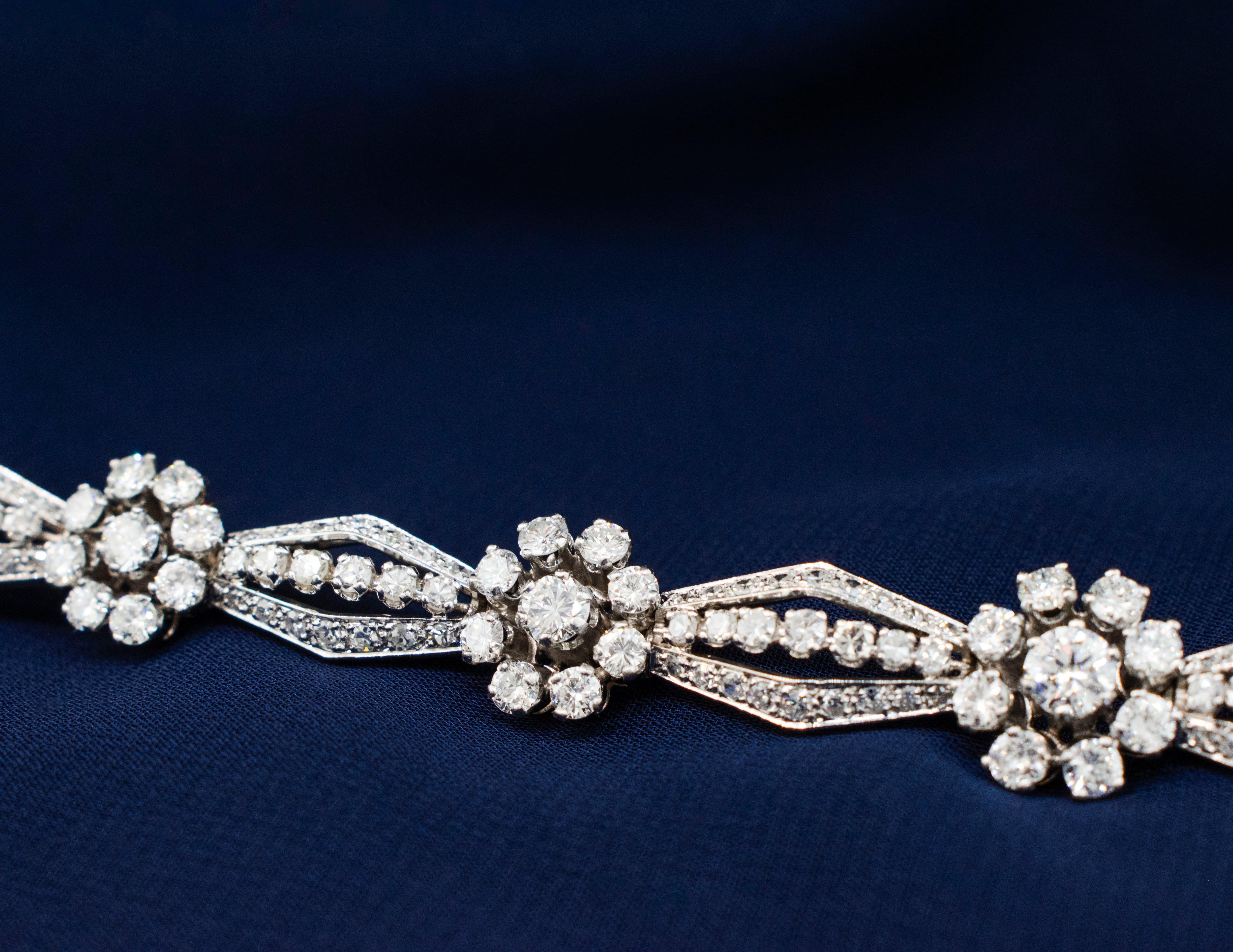Bracelet vintage en platine avec 9 carats de diamants Bon état - En vente à Boone, NC