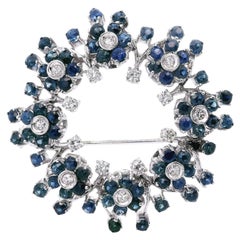 Spilla vintage in platino con zaffiri e diamanti da 3,60 CTW