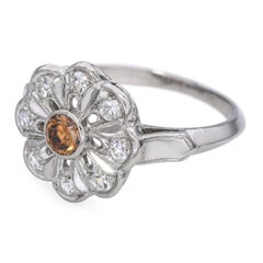Vintage Platinum Brownish Vivid Orange Single Cut Diamond Halo Ring