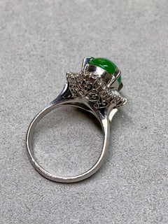 Vintage Platinum Cabochon Jade Baguette Diamond Ballerina Cocktail Ring 9.12ctw
