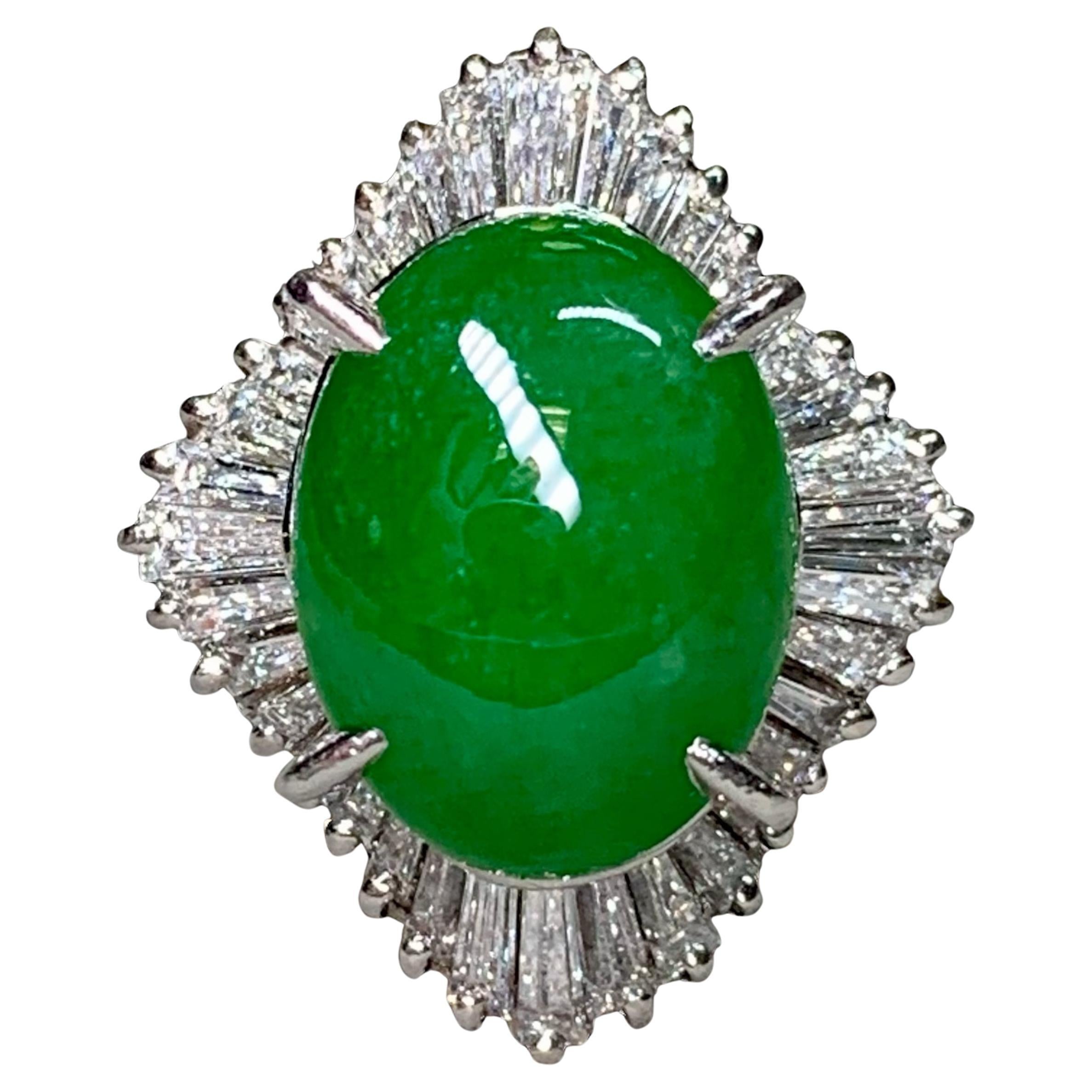 Vintage Platinum Cabochon Jade Baguette Diamond Ballerina Cocktail Ring 9.12ctw