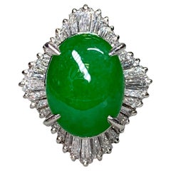 Vintage Platinum Cabochon Jade Baguette Diamond Ballerina Cocktail Ring 9.12ctw