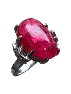 Vintage Platinum Cabochon Spinel & Diamond Ring