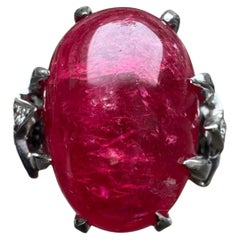 Vintage Platinum Cabochon Spinel & Diamond Ring
