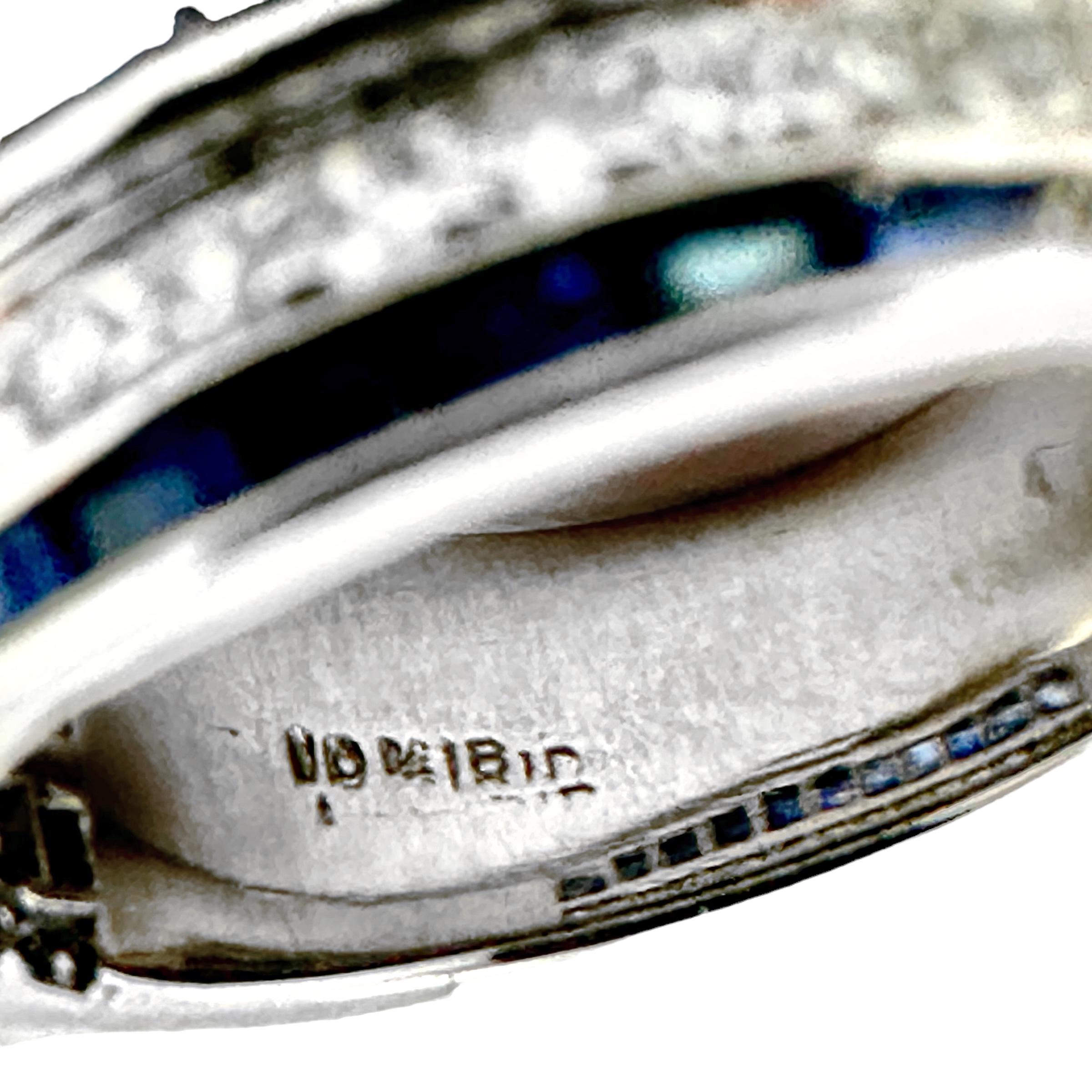 Women's Vintage Platinum Calibre Cut Sapphire and Diamond Slightly Domed Band Ring For Sale