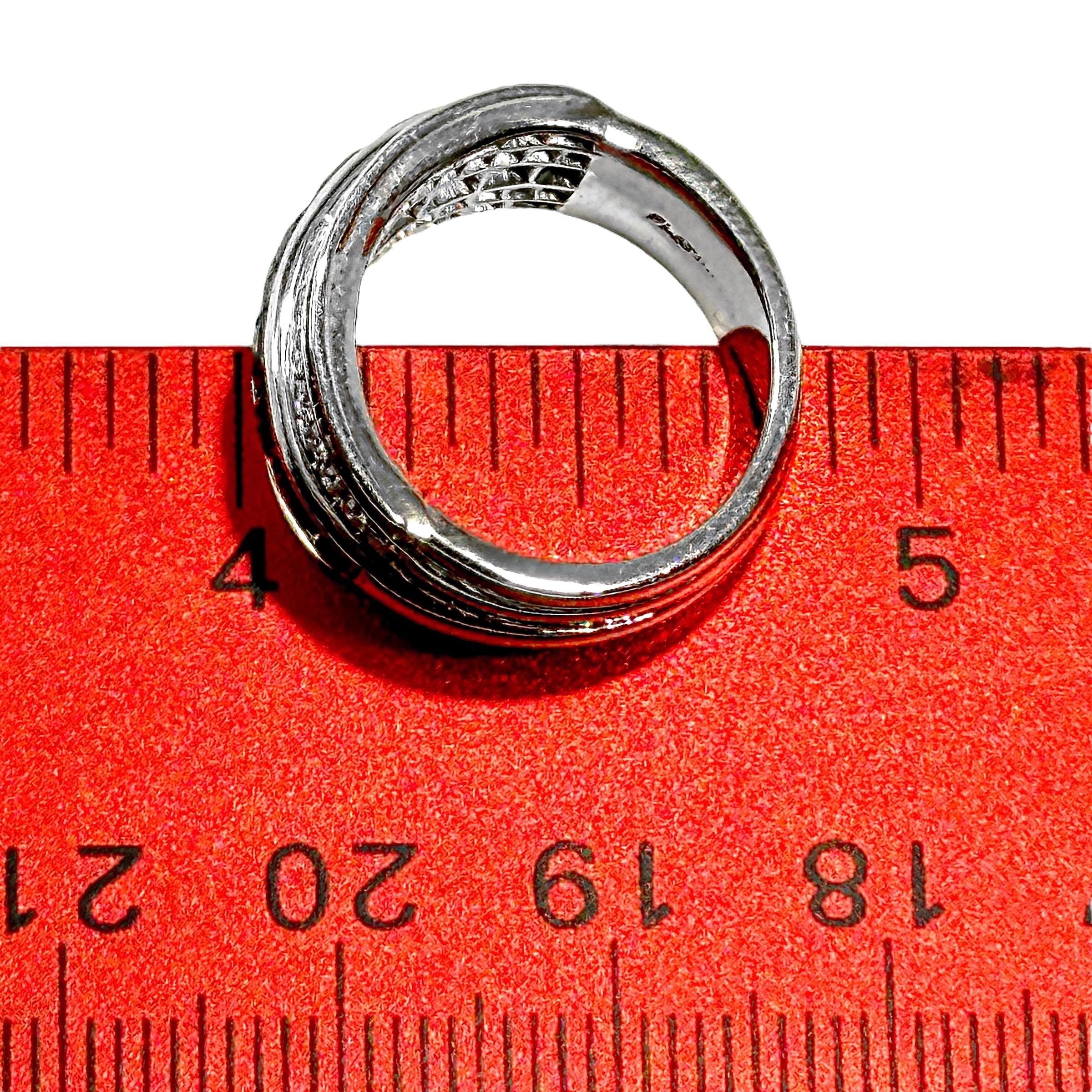 Vintage Platinum Calibre Cut Sapphire and Diamond Slightly Domed Band Ring For Sale 2