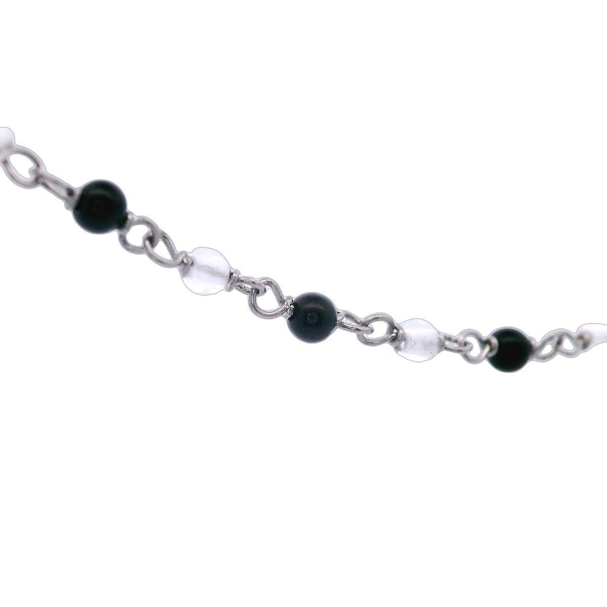 Vintage Platinum Chain with Onyx and Rock Crystal 59 inches In condizioni buone in vendita a Aventura, FL