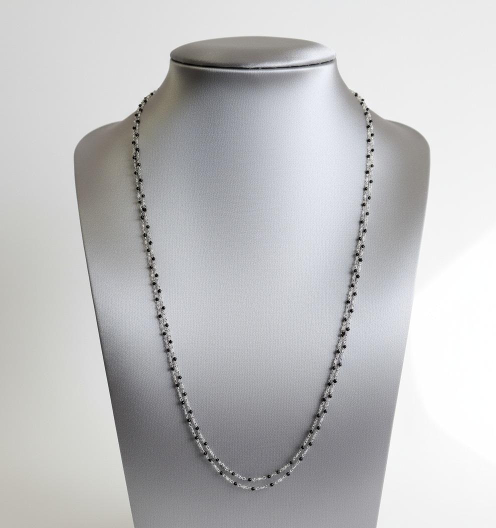 Vintage Platinum Chain with Onyx and Rock Crystal 59 inches in vendita 1