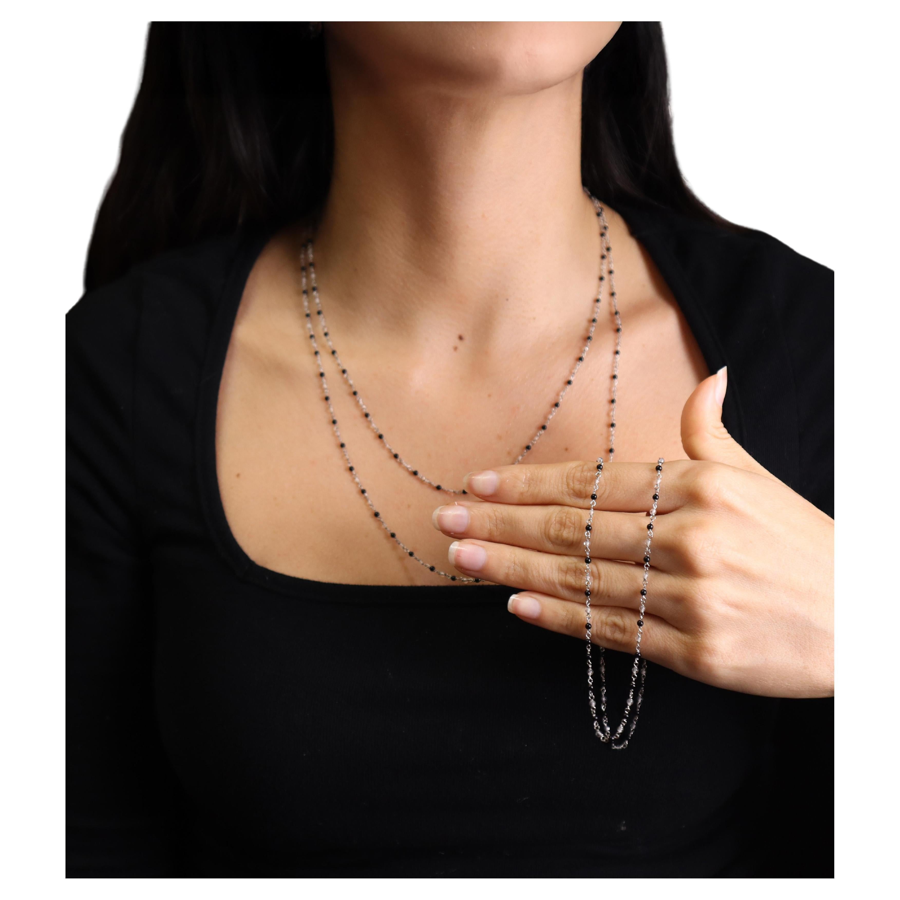 Vintage Platinum Chain with Onyx and Rock Crystal 59 inches