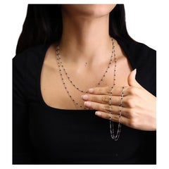 Vintage Platinum Chain with Onyx and Rock Crystal 59 inches