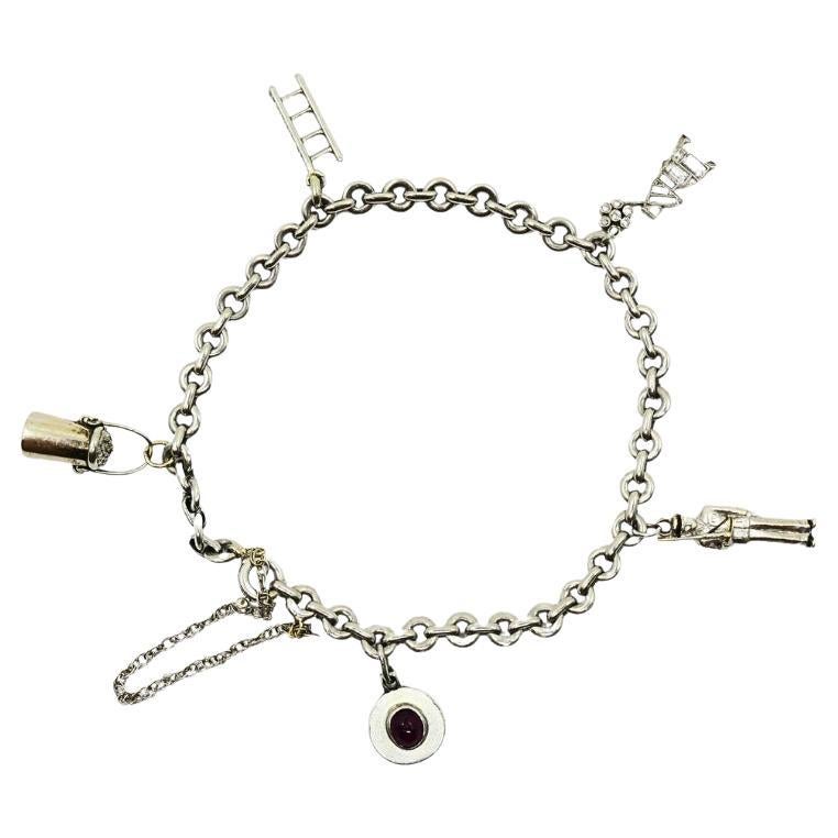 Vintage Platinum Charm Bracelet Diamond Gemstone