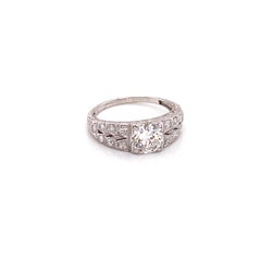 Vintage Platinum circa 1930 .92 Carat European Cut Art Deco Diamond Ring