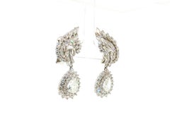 Vintage Platinum Clip-On Dangling Earrings with 8.79 Carat Mixed Diamonds GIA