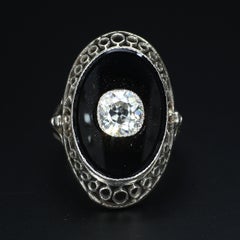 Vintage Platin Cocktail Ring mit 1ct. 6.5mm Diamant - Größe 6.25