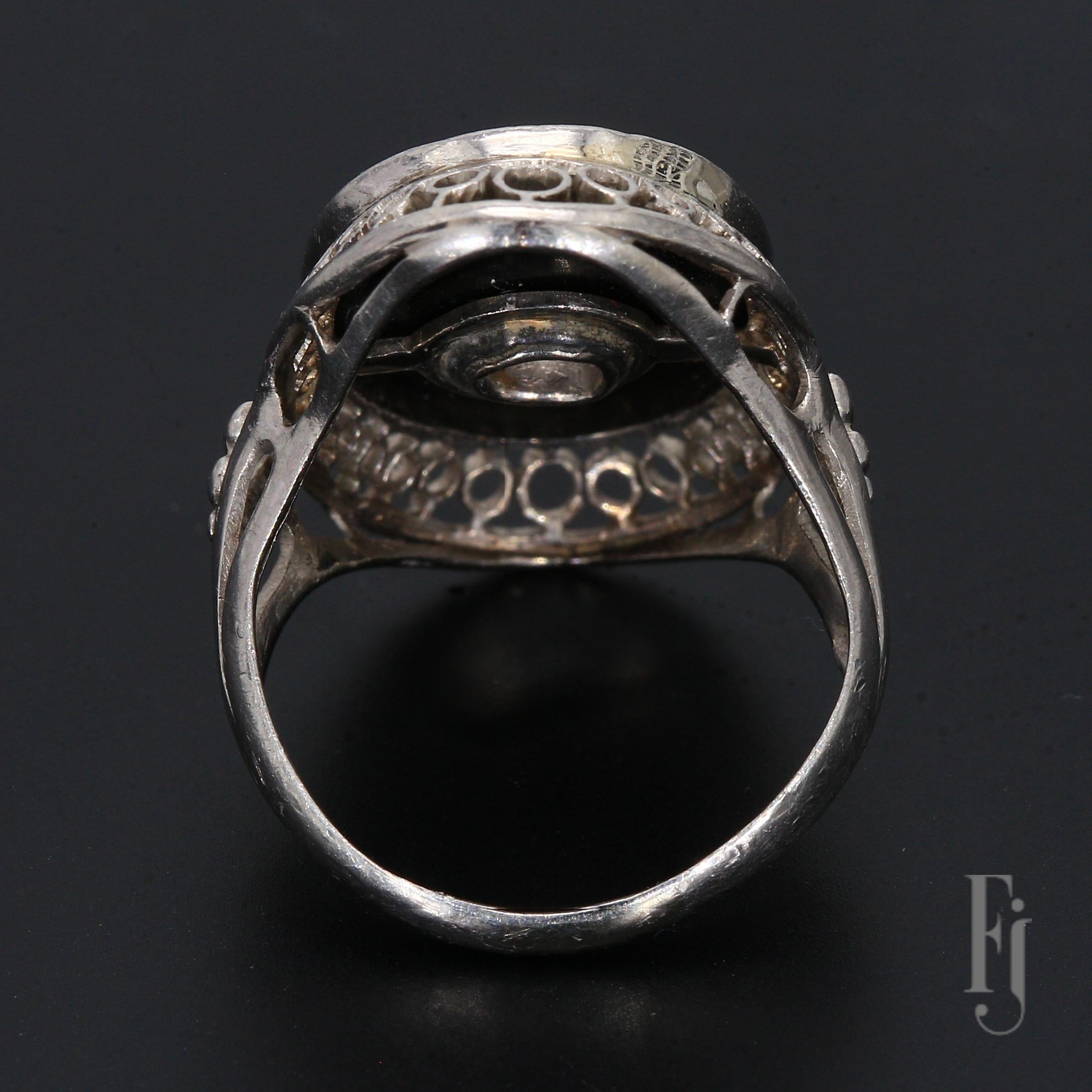 Vintage Platin Cocktail Ring mit 1ct. 6.5mm Diamant - Größe 6.25 (Alteuropäischer Brillantschliff) im Angebot