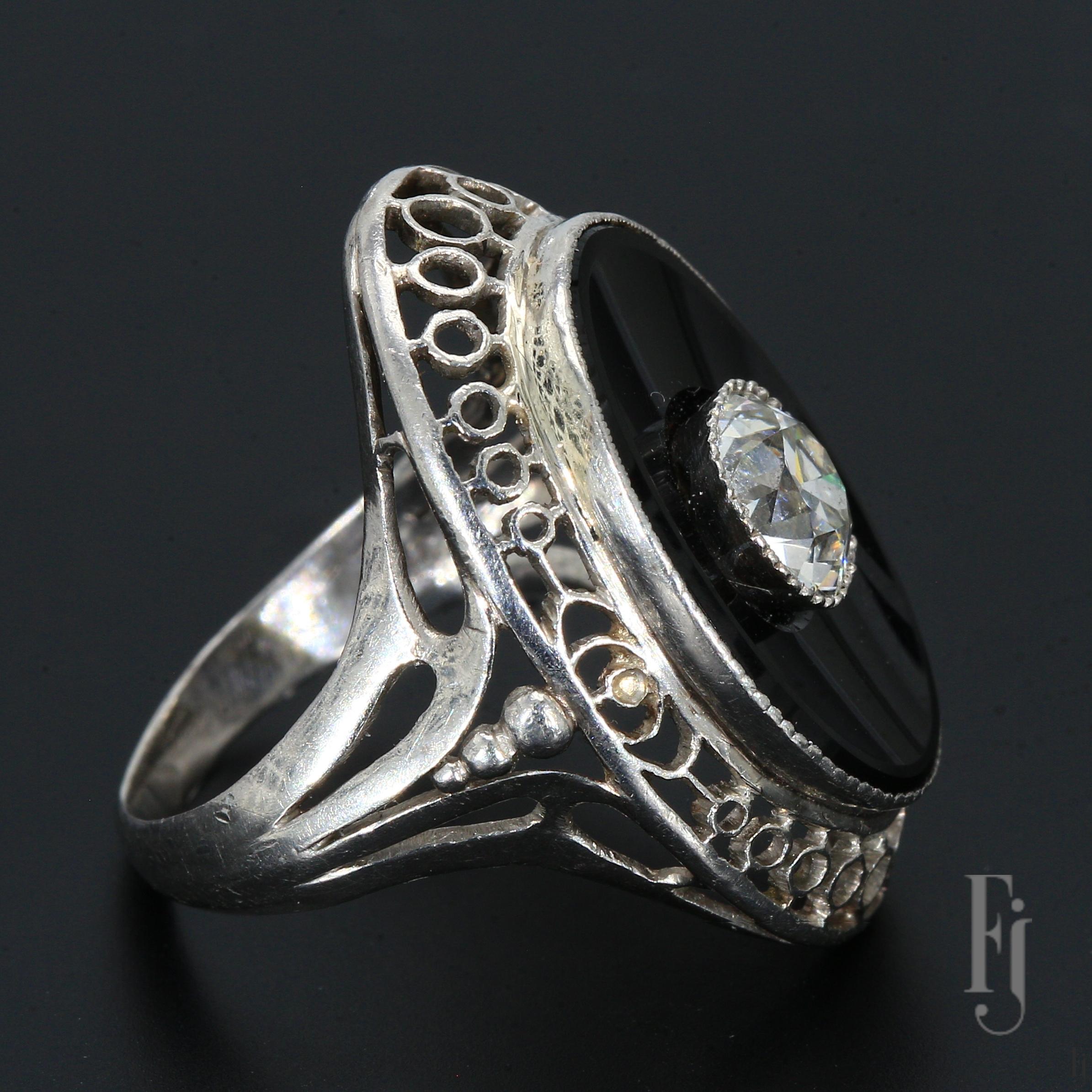 Vintage Platin Cocktail Ring mit 1ct. 6.5mm Diamant - Größe 6.25 im Zustand „Gut“ im Angebot in Scottsdale, AZ