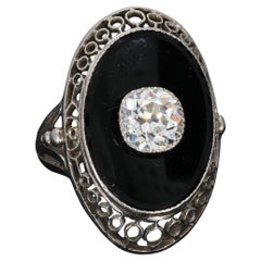 Bague cocktail vintage en platine avec 1ct. 6.5mm - Taille 6.25