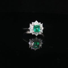 Vintage Platinum Colombian Emerald Diamond Halo Ring Size 6