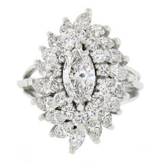 Retro Platinum D VVS 3.70ctw GIA Marquise Diamond Cocktail Cluster Ring