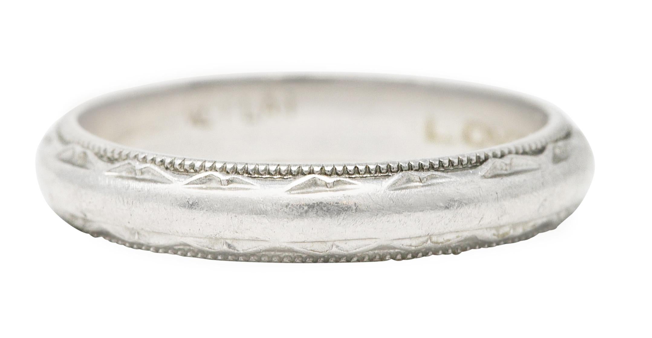 Contemporary Vintage Platinum Decorative Stackable Wedding Band Ring