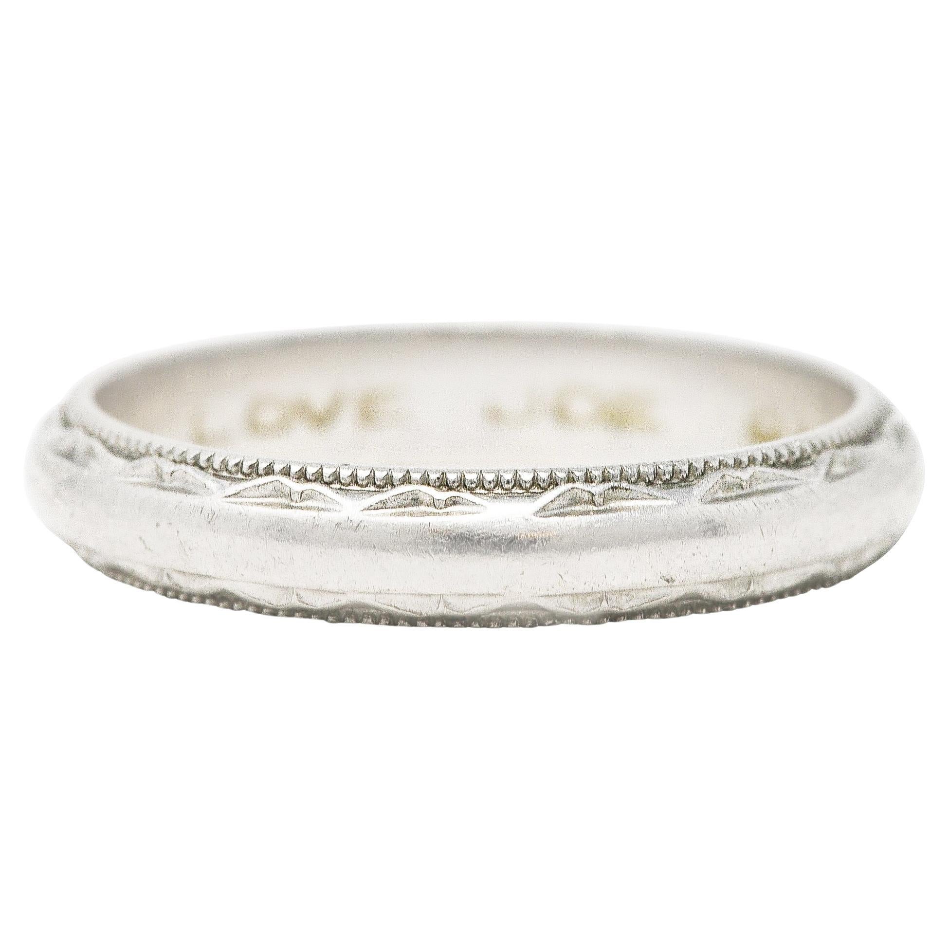 Vintage Platinum Decorative Stackable Wedding Band Ring