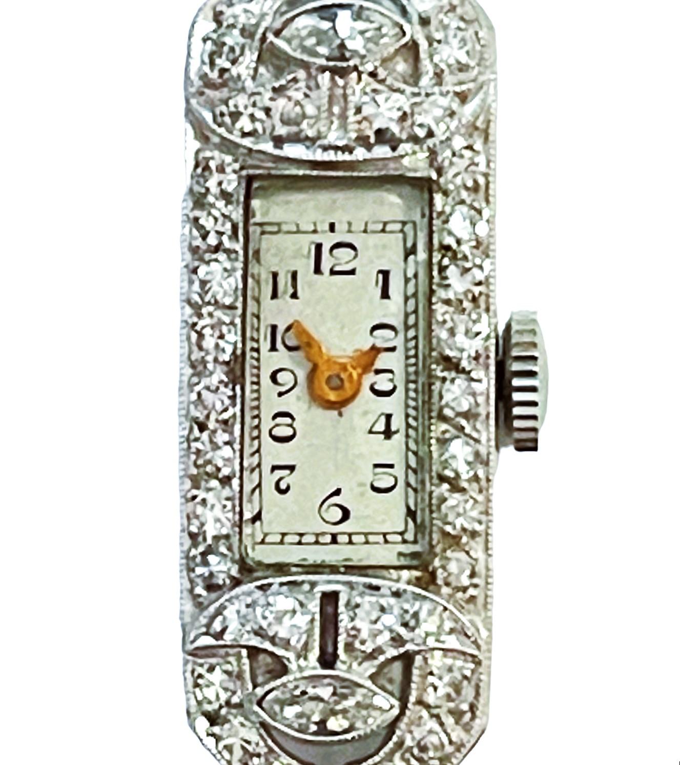Vintage Platinum Diamond 17 Jewel Acoro Wrist Watch Bracelet Working Condition 7