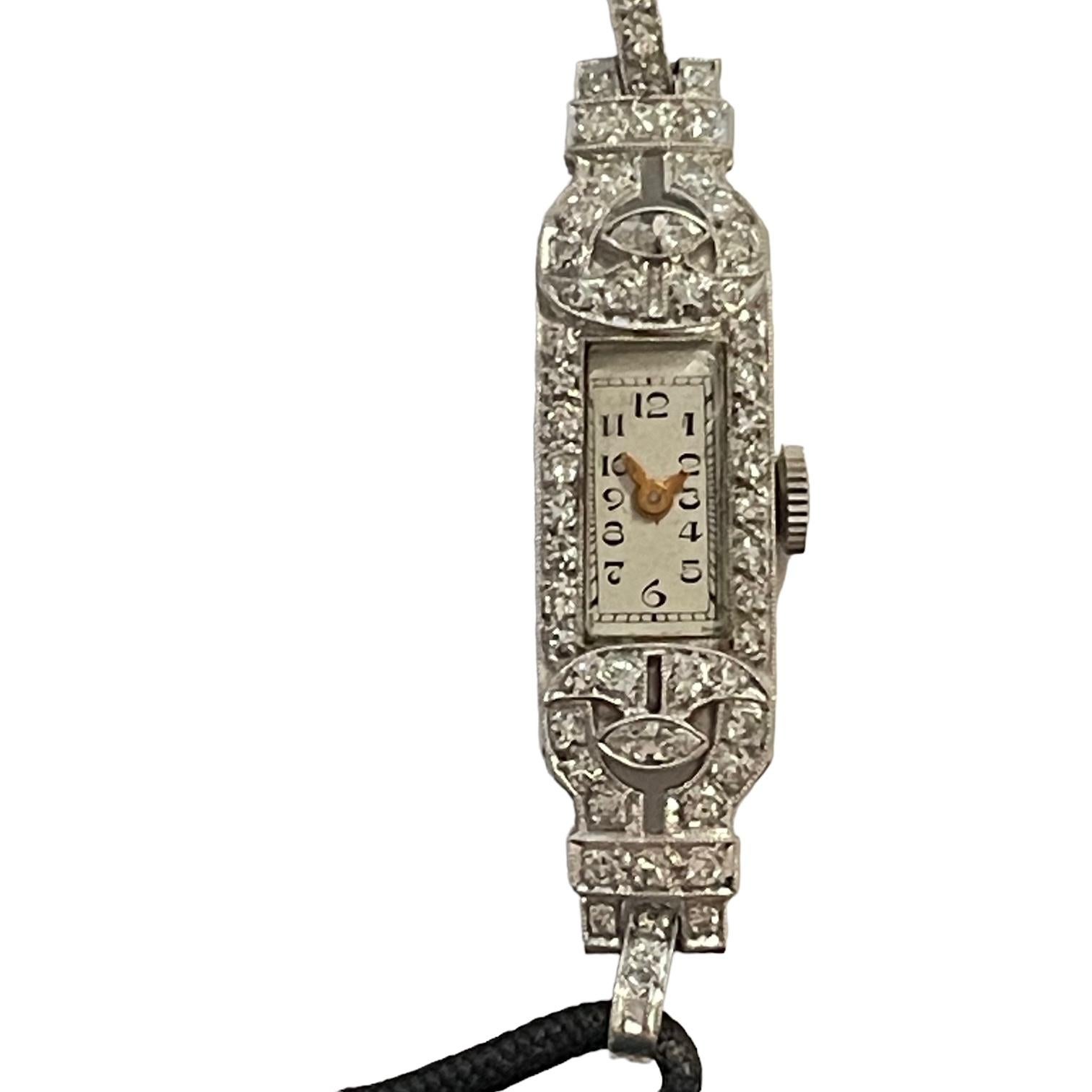 Vintage Platinum Diamond 17 Jewel Acoro Wrist Watch Bracelet Working Condition 8
