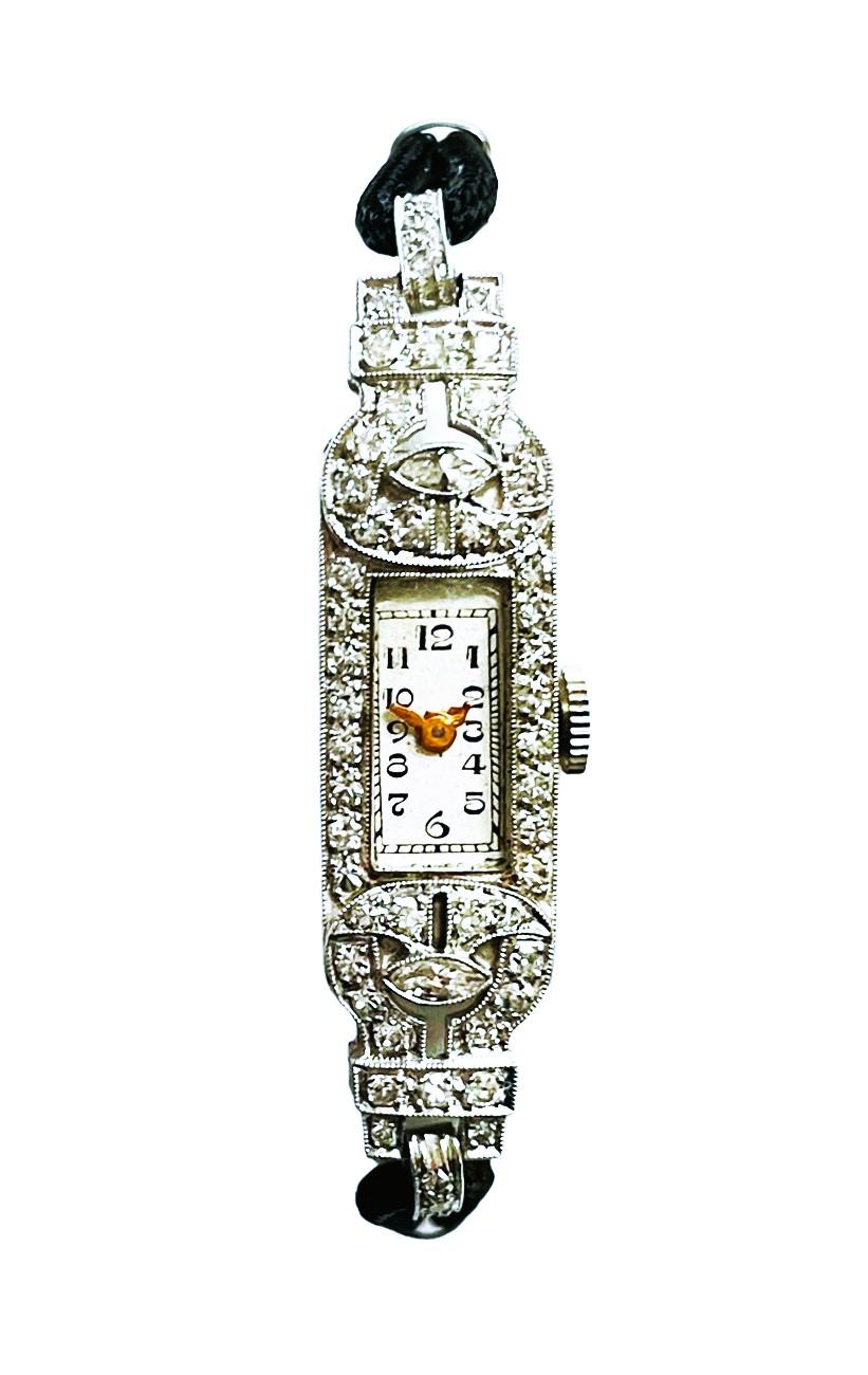 Women's Vintage Platinum Diamond 17 Jewel Acoro Wrist Watch Bracelet Working Condition