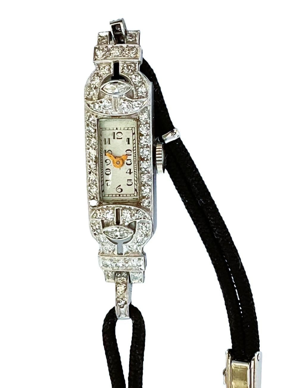 Vintage Platinum Diamond 17 Jewel Acoro Wrist Watch Bracelet Working Condition 2