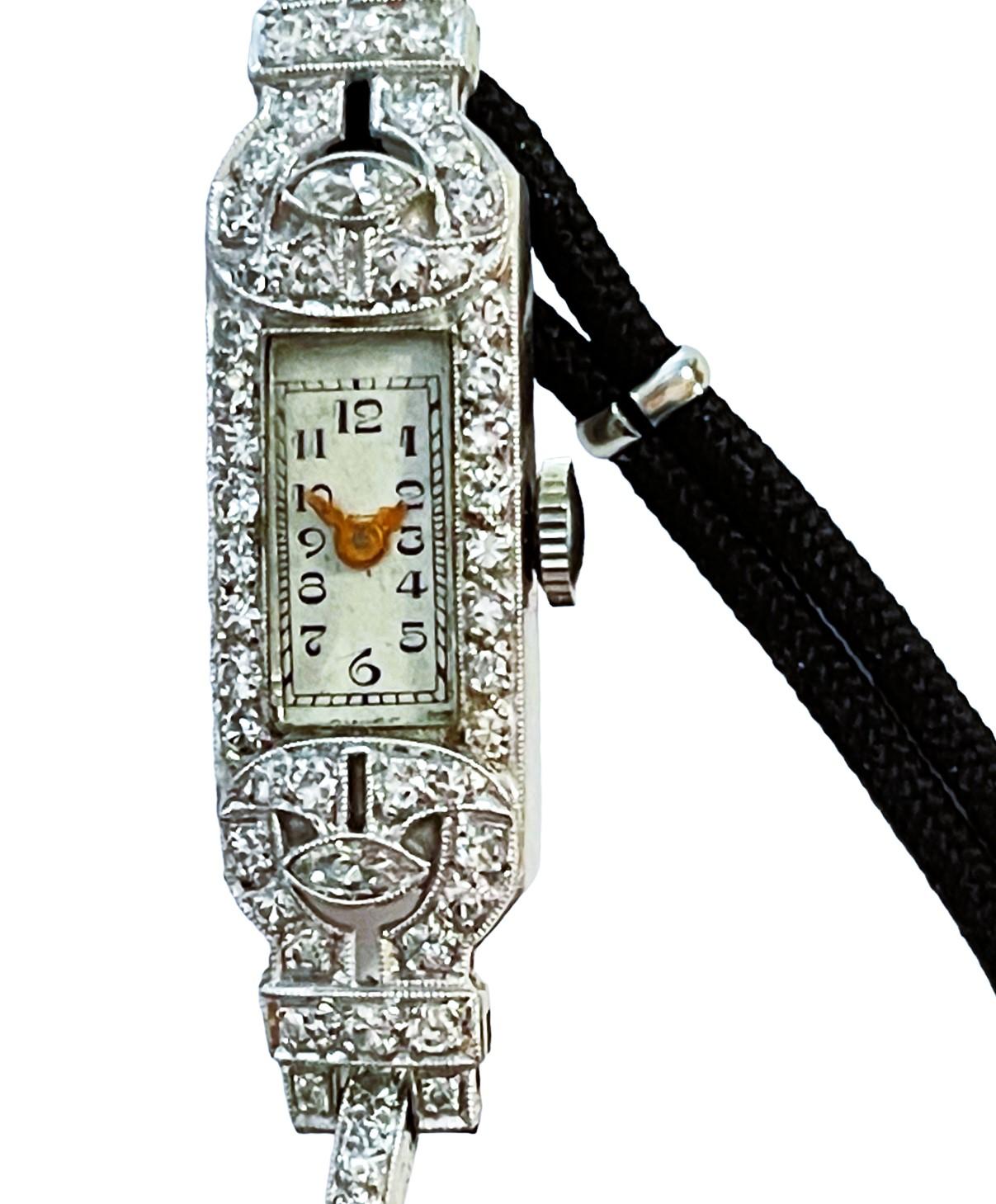 Vintage Platinum Diamond 17 Jewel Acoro Wrist Watch Bracelet Working Condition 3
