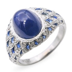 Vintage Platinum GIA 5.28ct Cambodian No Heat Sapphire and Diamond Ring
