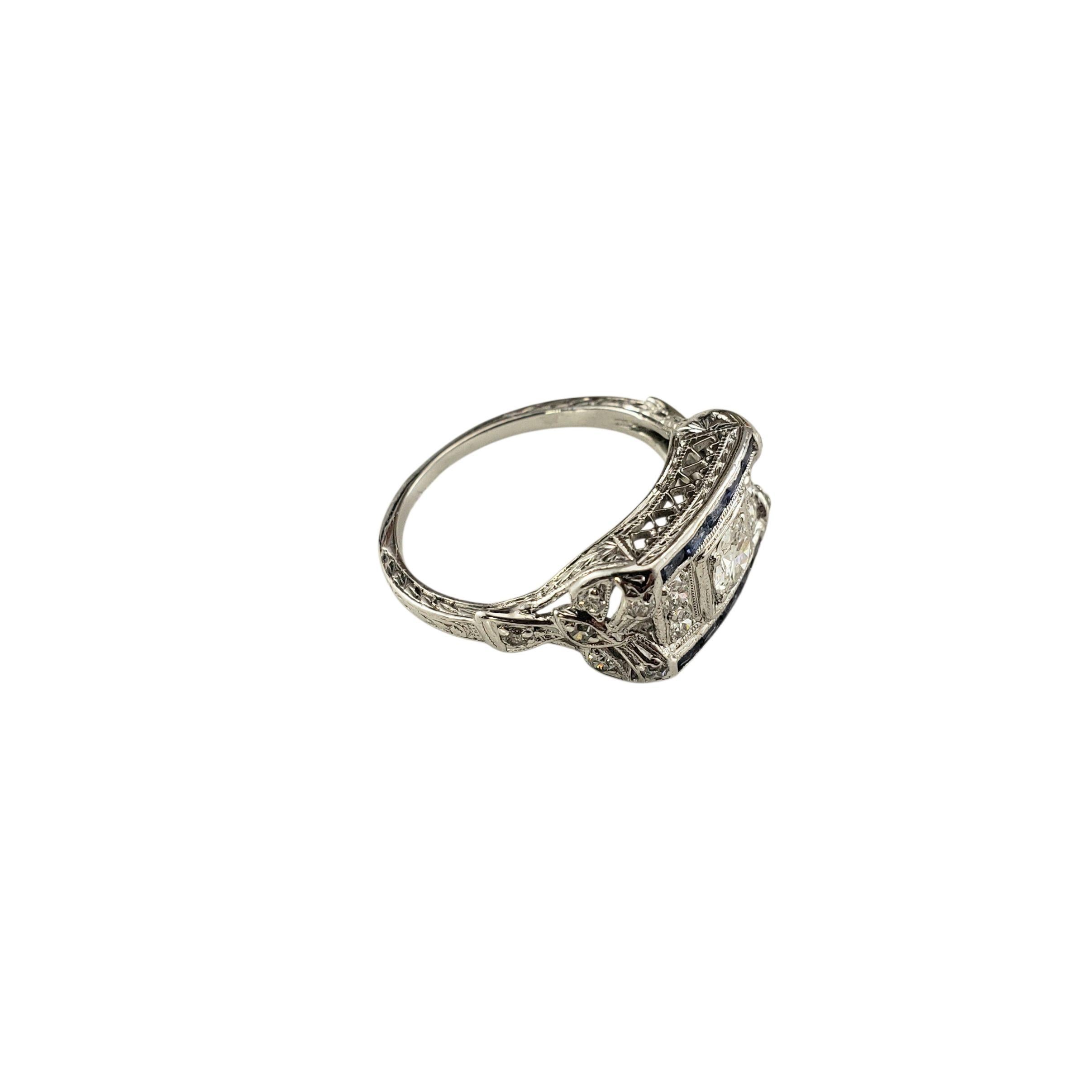 Brilliant Cut Vintage Platinum Diamond and Blue Stones Ring Size 4.25-4.5 #22822 For Sale
