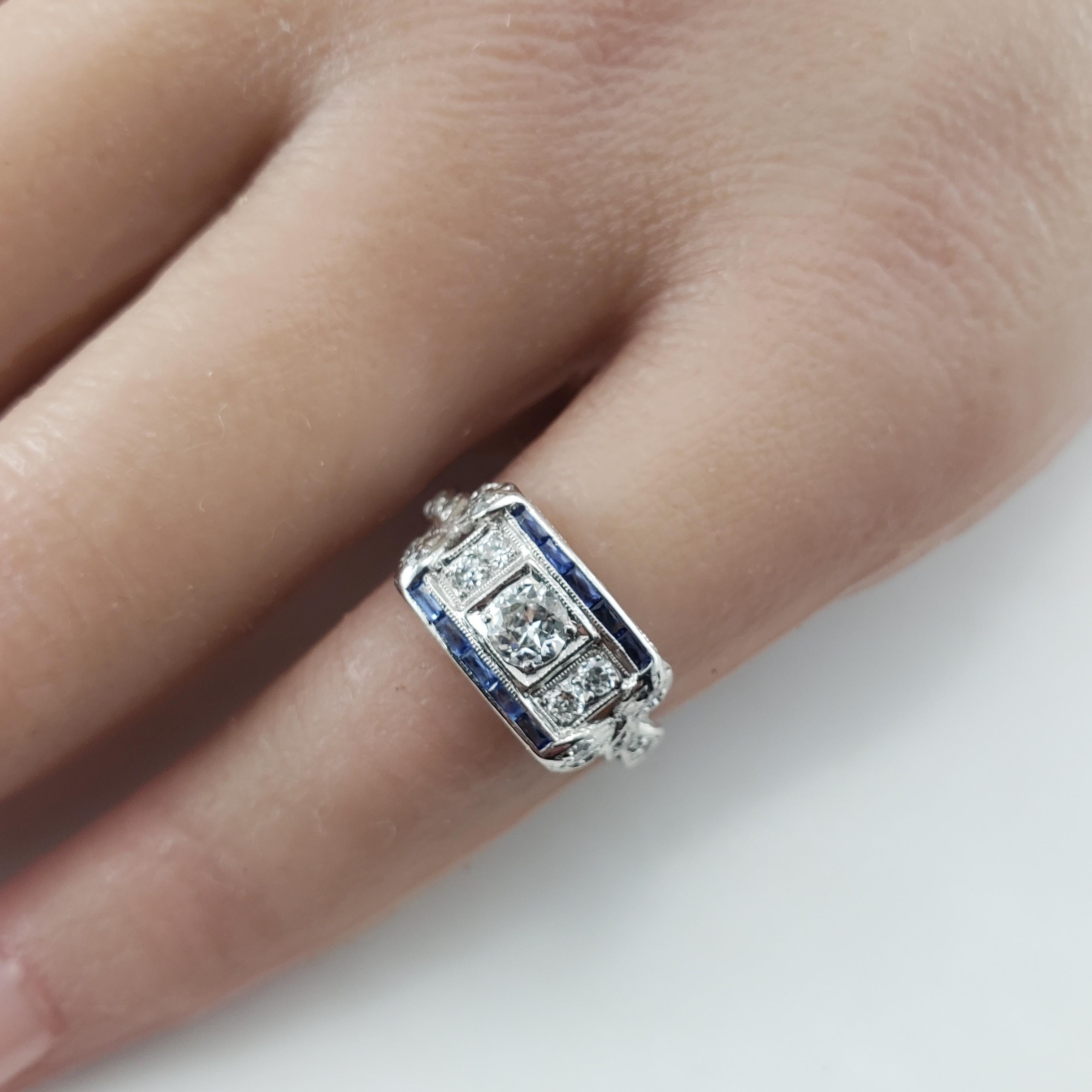 Vintage Platinum Diamond and Blue Stones Ring Size 4.25-4.5 #22822 For Sale 1