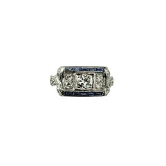 Vintage Platinum Diamond and Blue Stones Ring Size 4.25-4.5 #22822