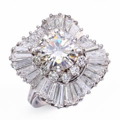 Vintage Platinum Diamond and Cubic Zirconia Ballerina Cocktail Ring