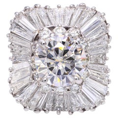 Vintage Platinum Diamond and Cubic Zirconia Ballerina Cocktail Ring