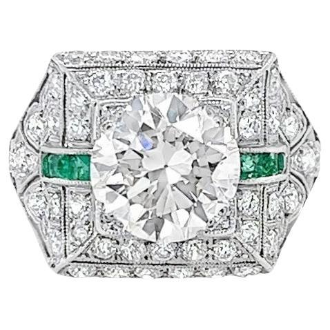 Vintage Platinum, Diamond, and Emerald Cocktail Ring