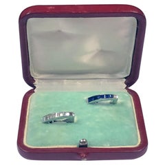 Vintage Platinum Diamond and Sapphire Stirrup Cufflinks