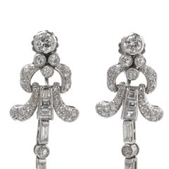 Vintage Platinum Diamond and Tahitian Pearl Articulated Drop Earrings