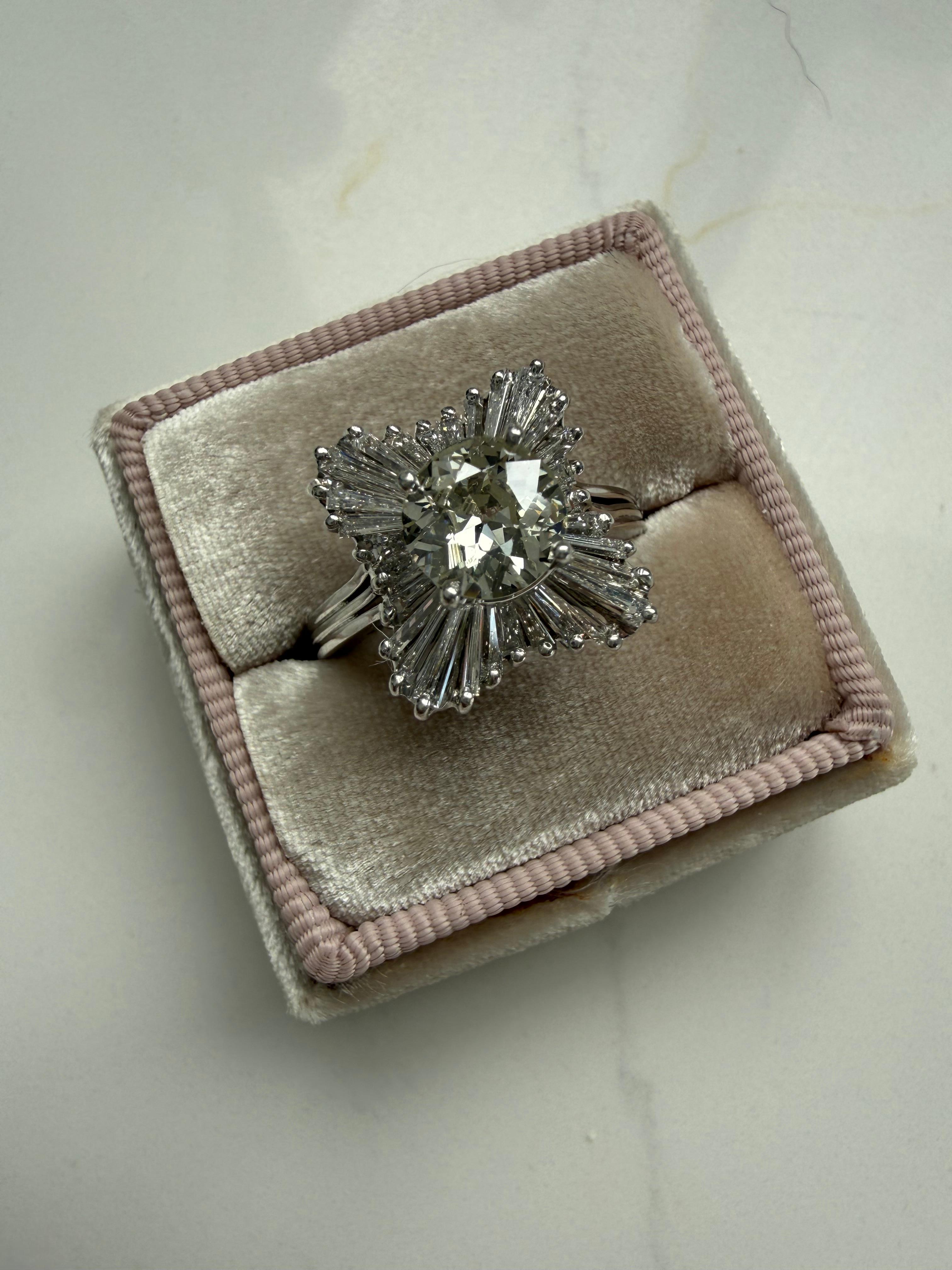 Vintage Platinum Diamond Ballerina Ring Engagement Ring with Baguette ...