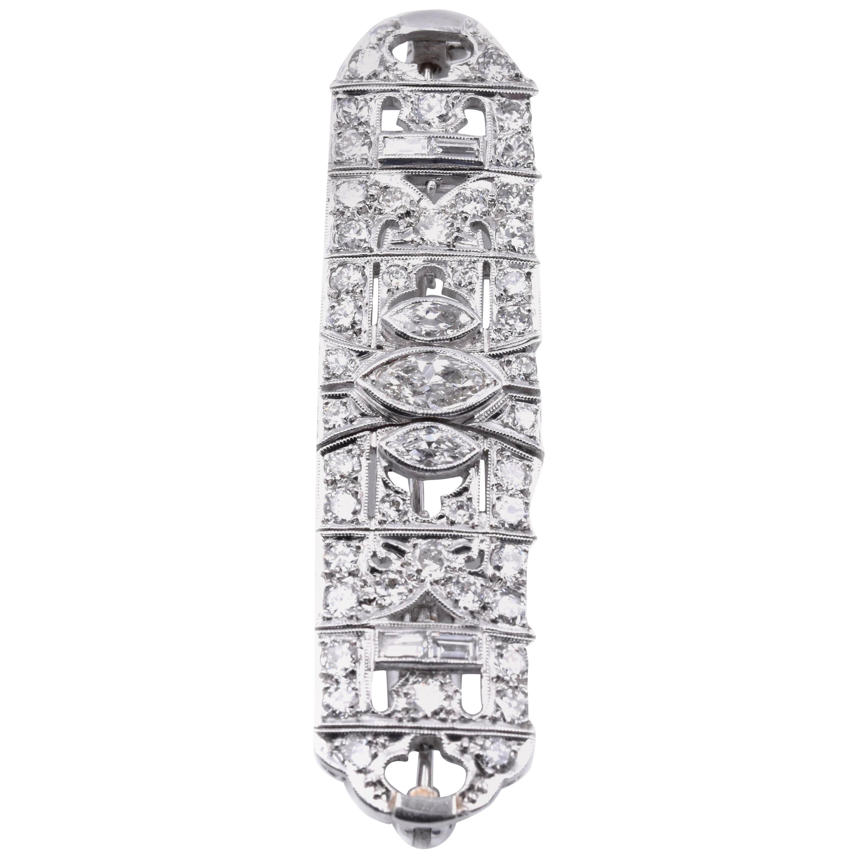 Vintage Platinum Diamond Bar Pin For Sale