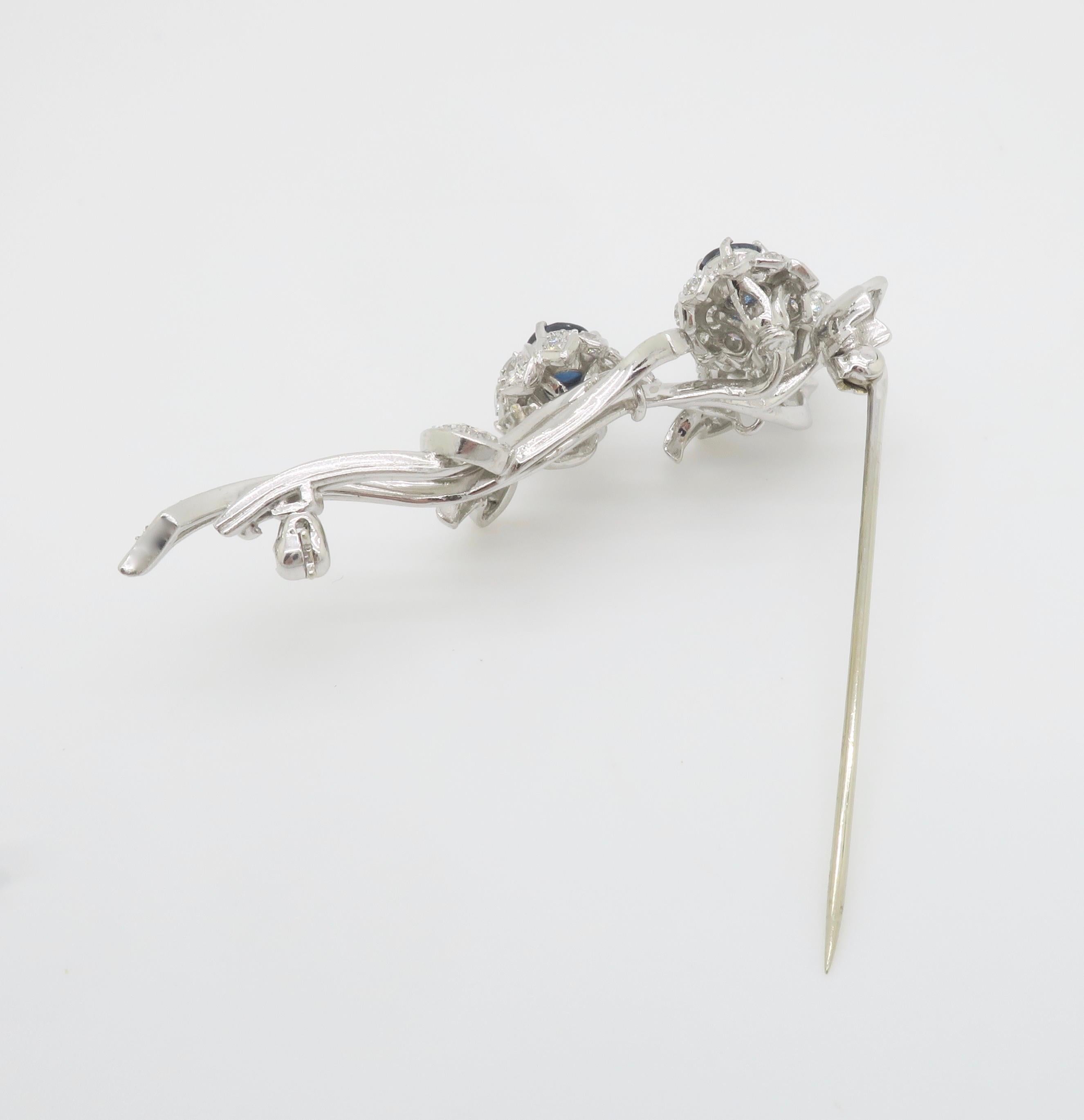 Vintage Platinum Diamond & Blue Sapphire Nosegay Brooch For Sale 5