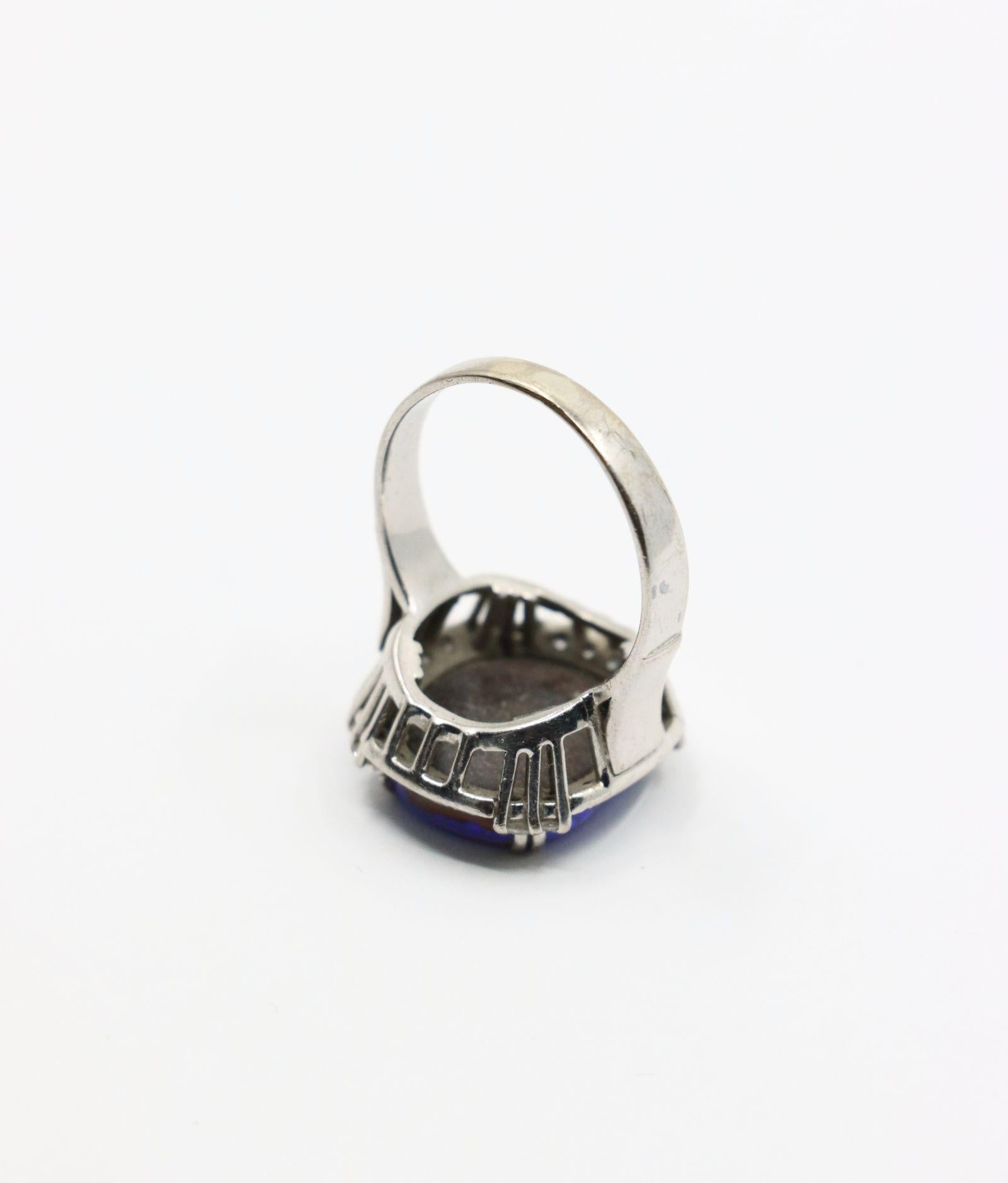 Vintage Platinum Diamond Boulder Opal Ring For Sale 5